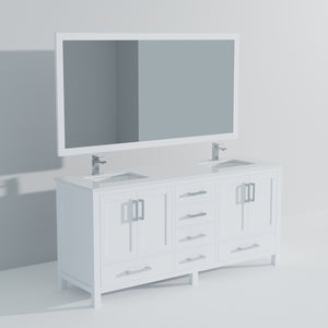 English Elm White Double Bath Vanity 72in W x 22in D with Cultured Marble Top, Chrome Faucet & Large Mirror, Durable B2731S01022