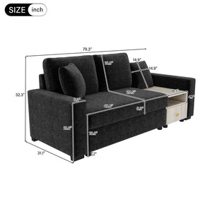 English Elm Modern Chenille Upholstered Sofa with Console Storage Armrest for Living Room Black N763S000062B