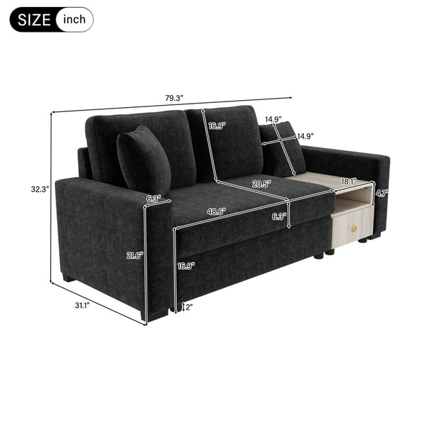English Elm Modern Chenille Upholstered Sofa with Console Storage Armrest for Living Room Black N763S000062B