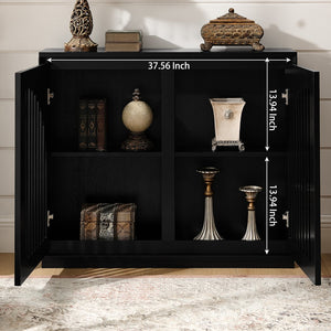 English Elm Mid Century Modern Fluted Sideboard Cabinet - Stylish Buffet With Storage & Outlet Holes For Any Space W1801P362151