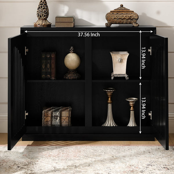 English Elm Mid Century Modern Fluted Sideboard Cabinet - Stylish Buffet With Storage & Outlet Holes For Any Space W1801P362151