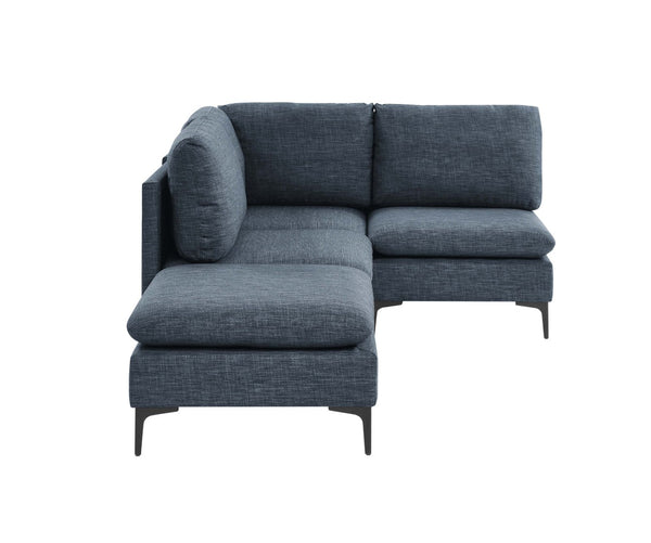 English Elm Linen Upholstered Modular Sectional Sofa with Black Metal Legs for Modern Living Dark Blue B2748S00117