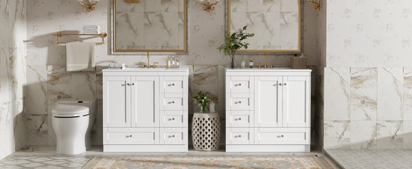 English Elm 72" Freestanding Bathroom Vanity Mdf Shaker Style with Ceramic Sink and Soft Close Storage N729P000031K