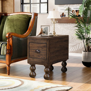 English Elm Solid Wood End Table - Vintage-Inspired Narrow Nightstand With Drawer For Small Spaces, Easy Assembly W1202P176734-GIGA