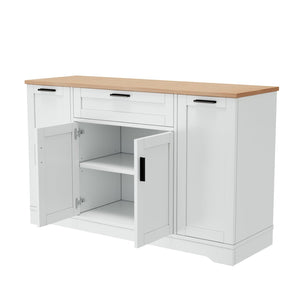 English Elm Trexm Multifunctional Sideboard with Pull Out Bottle Rack Adjustable Shelves Kitchen Storage White XW000026AAK