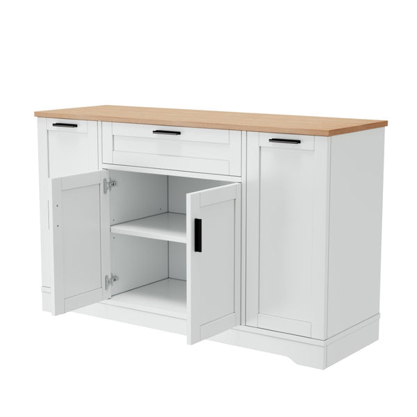 English Elm Trexm Multifunctional Sideboard with Pull Out Bottle Rack Adjustable Shelves Kitchen Storage White XW000026AAK