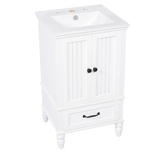 English Elm 20" Modern Bathroom Vanity with Ceramic Sink, MDF Cabinet w/ Drawer & Doors, Magnetic Stopper, Black Handles N725P340025K