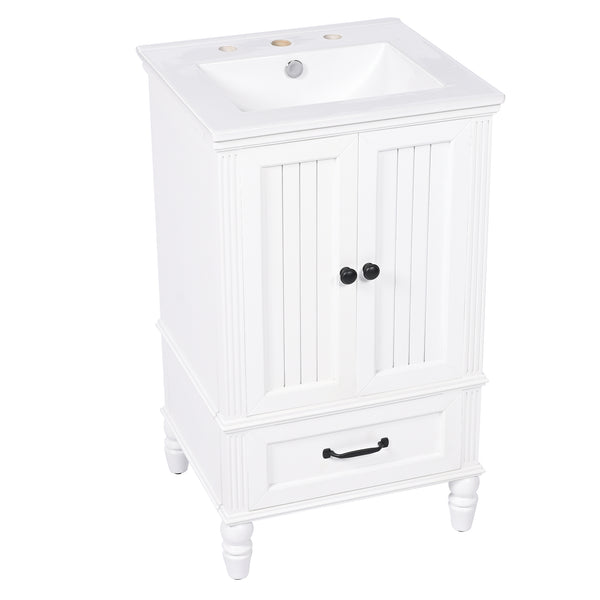 English Elm 20" Bathroom Vanity with Sink Modern MDF Cabinet with Ceramic Top, Drawer, Magnetic Door Stopper White N725P195132K