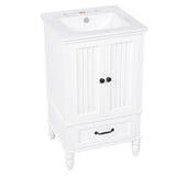 English Elm 20" Bathroom Vanity With Sink, Bathroom Cabinet With Two Doors, Magnetic Door Stopper and Adiustable Foot Pads, A Drawer, White