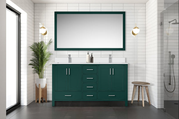 English Elm Green Double Bath Vanity 60in W x 22in D with Cultured Marble Top, Solid Wood, Soft-Close Drawers B2731P259095