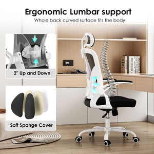 English Elm Ergonomic Office Chair - High Back Mesh Desk Chair With Adjustable Lumbar Support & Headrest, White/Black T3623P380914