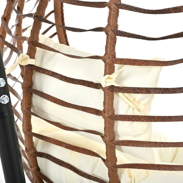 English Elm U_style Wicker Hanging Egg Chair with Stand Foldable Indoor Outdoor Swing Seat Brown+Beige N711P389502K