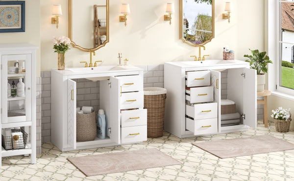 English Elm 72'' Modern Bathroom Vanity Set With Ceramic Sink, Solid Wood Frame, Soft-Close Drawers & Doors N710SS00013K