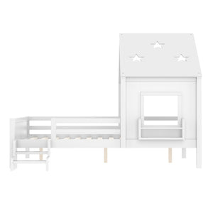 English Elm Full Bunk Bed with Trundle Bookshelf Storage Pine Frame Car Design for Kids Light White W1580S00295