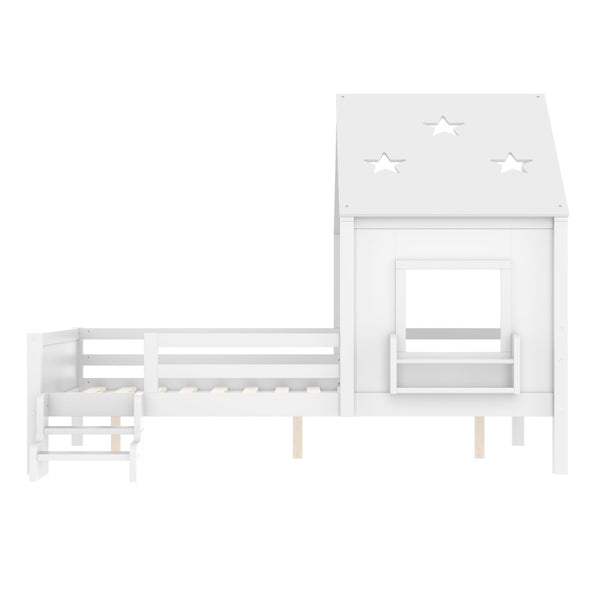 English Elm Full Bunk Bed with Trundle Bookshelf Storage Pine Frame Car Design for Kids Light White W1580S00295