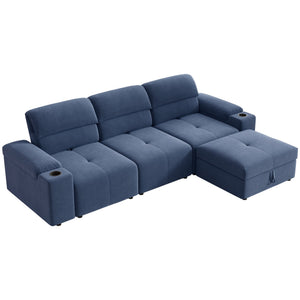 English Elm Modern Modular L-shaped sectional sofa 105-inch cloud deep-seat 4-seat cotton comfort with ottoman and storage Blue W3820S00008