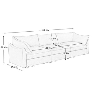English Elm 3-Seater Sofa With Storage Drawers, Crescent Armrests & Soft Wheat Chenille For Modern Living Spaces W3041S00175