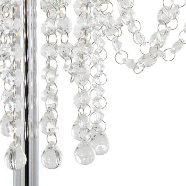 English Elm Droplets 60" Contemporary Polished Chrome Floor Lamp with K9 Crystal Beads, Drum Shade, Glam Accent B202P223981