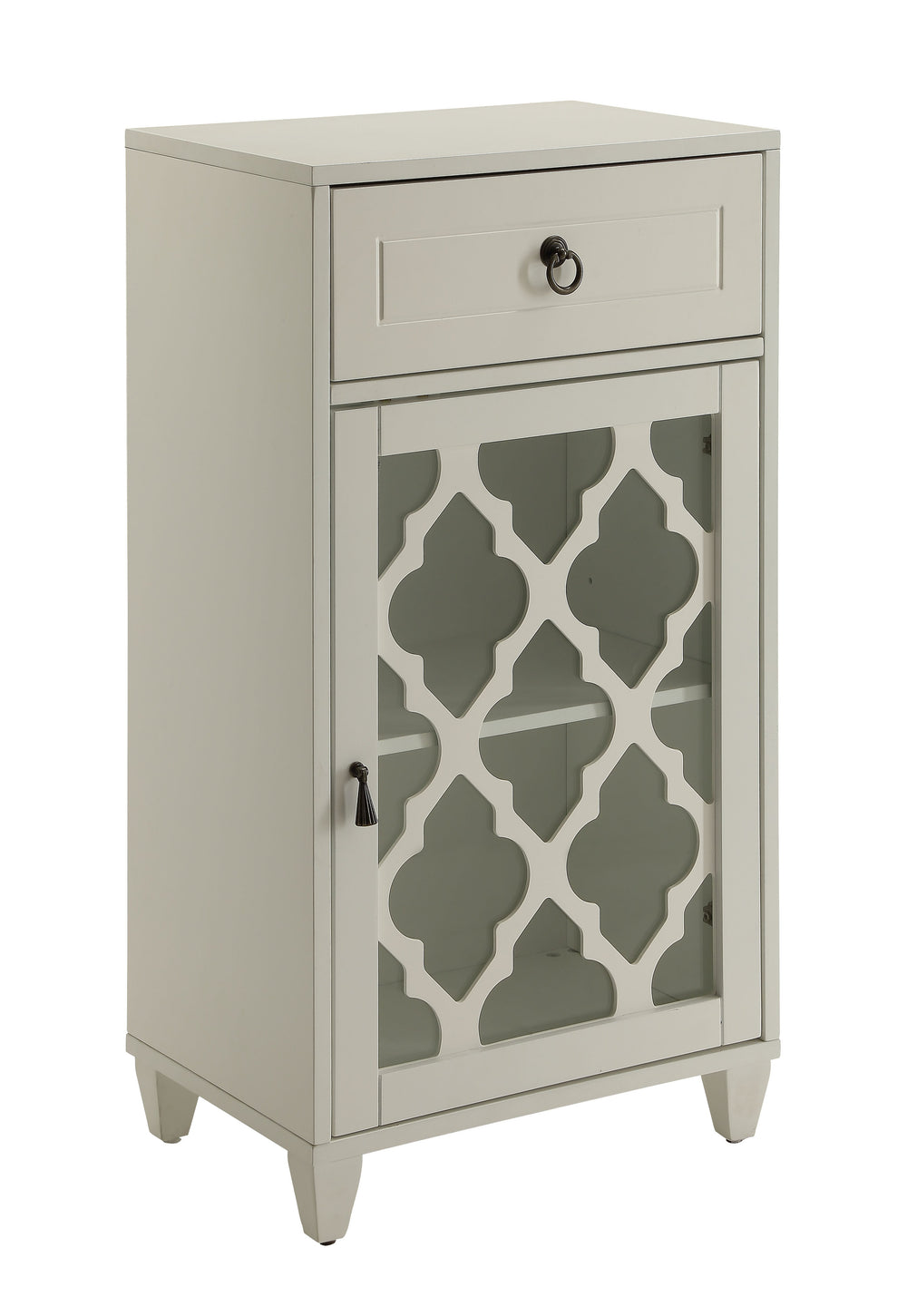 English Elm Ceara White Finish Accent Table with Drawer & Glass Door, Tapered Legs, Compact Storage and Style B2726P270524