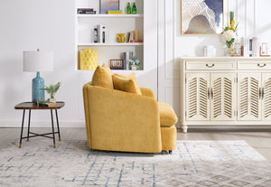 English Elm 360° 360 Swivel Oversized Chenille Armchair with Pocket Spring Seat and Three Throw Pillows Yellow W1361S00070