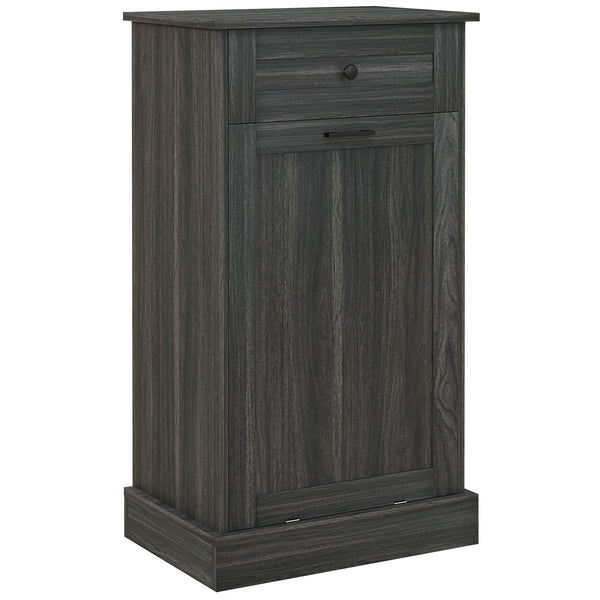 English Elm HOMCOM Tilt-Out Kitchen Trash Cabinet with Drawer and Oak Top Space-Saving Pet-Safe Organizer Gray W2225P229589