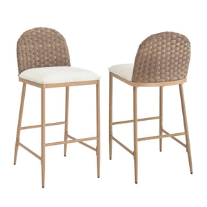English Elm 25" Farmhouse Counter Stools Set of 2 Woven Rattan Back Iron Frame Kitchen Island N762P329089D