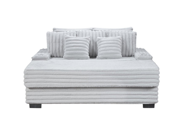 English Elm Melodia Oversized Corduroy Chaise Lounge with Usb Charging and Cupholders for Media Rooms Light Gray B2749S00272