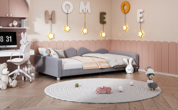 English Elm Twin Sherpa Upholstered Daybed with Cloud-Shaped Backrest, Cozy Sofabed Design, No Box Spring Needed Gray 42.5 L x 25.5 W x 8 H N733P234602E