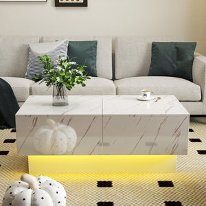 English Elm Coffee Table with Sliding Top and Hidden Storage, Extendable 57" Surface for Living Room Hosting White W331P270516