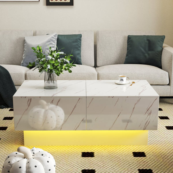 English Elm Coffee Table with Sliding Top and Hidden Storage, Extendable 57" Surface for Living Room Hosting White W331P270516