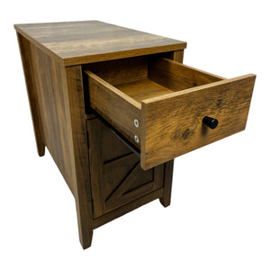 English Elm Farmhouse Nightstand with Charging Station and Barn Door Drawer — USB-C, AC Outlets, Compact Storage Antique brown W1412P230409