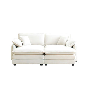 English Elm Two-Seater Theater Sofa In Plush Beige Corduroy With Ottoman - Perfect For Cozy Small Spaces! W714S00684-GIGA