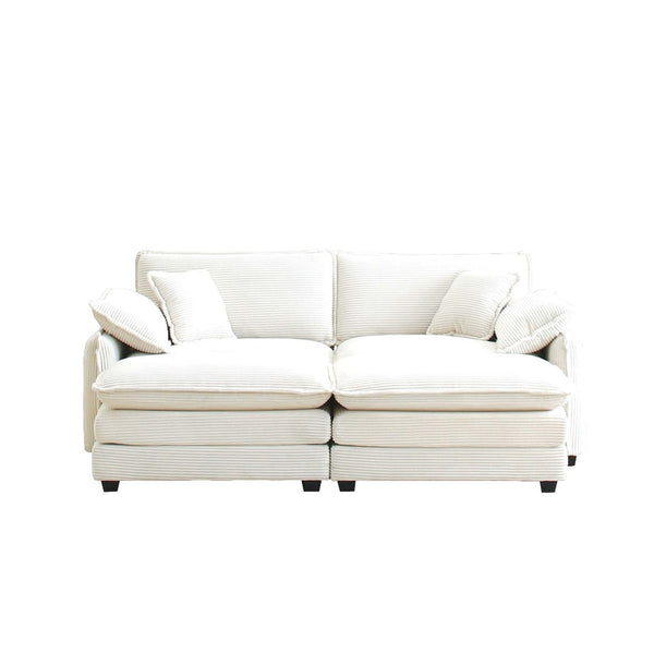 English Elm Two-Seater Theater Sofa In Plush Beige Corduroy With Ottoman - Perfect For Cozy Small Spaces! W714S00684-GIGA