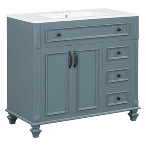 English Elm 36" Modern Bathroom Vanity with Ceramic Sink, Gold Handles, Flip-Out Drawer & Soft-Close Doors Blue Gray N725P283623C