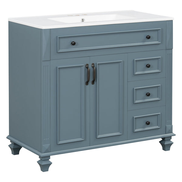 English Elm 36" Modern Bathroom Vanity with Ceramic Sink, Gold Handles, Flip-Out Drawer & Soft-Close Doors Blue Gray N725P283623C