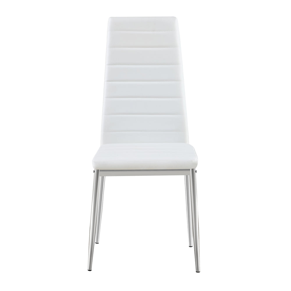 English Elm Modern Dining Chair Set for 4 — White PU Leather Seats, Silver Chrome Legs, Comfortable 280lb Capacity W241P294834