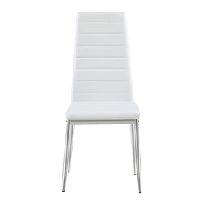 English Elm Modern Dining Chair Set for 4 — White PU Leather Seats, Silver Chrome Legs, Comfortable 280lb Capacity W241P294834