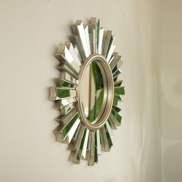 English Elm 26'' HenGis Mirror — Sunburst Silver Wall Mirror with PU Rays, Decorative Clear Center for Entryways and Living Rooms W2615P346492