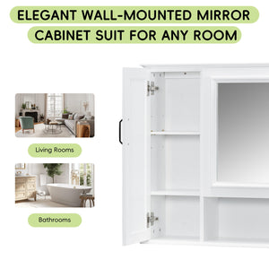 English Elm 36'' Mirror Cabinet with 3 Doors — Wall-Mounted Bathroom Storage Unit, MDF & Pine, Spacious Shelves White N725P346902K