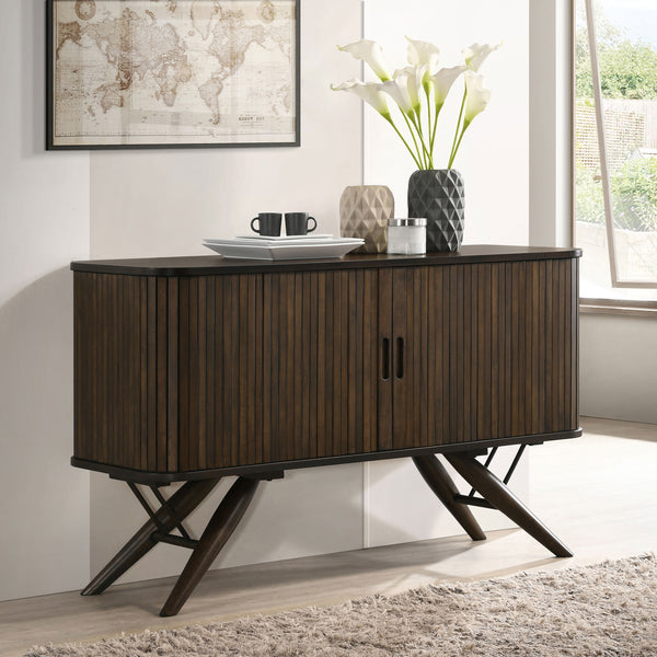 English Elm Wes Dark Walnut 2-Door Sideboard Buffet Storage Cabinet with Removable Shelves, Tapered Legs, Timeless Grain Finish B062P344986