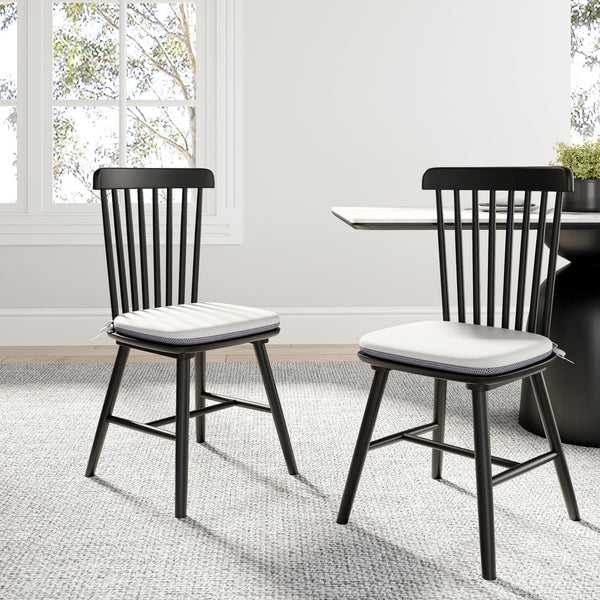 English Elm Farmhouse Solid Wood Kitchen Chairs Pair with Removable Cushions, Windsor Back, Mid-Century Charm Black+Grey T3833P366667