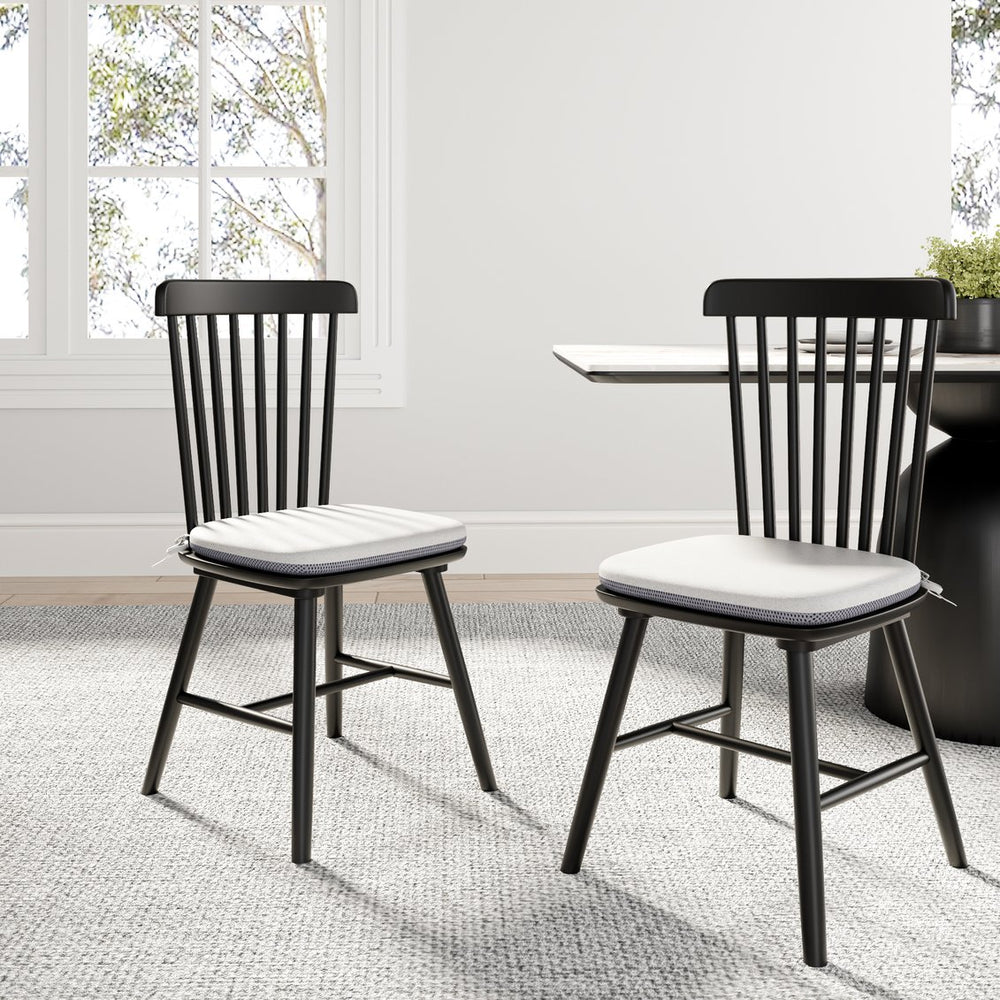 English Elm Farmhouse Solid Wood Kitchen Chairs Pair with Removable Washable Cushions and Ergonomic Windsor Backrest Black+Grey T3833P366667