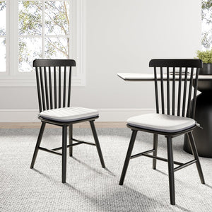 English Elm Farmhouse Solid Wood Kitchen Chairs Pair with Removable Washable Cushions and Ergonomic Windsor Backrest Black+Grey T3833P366667