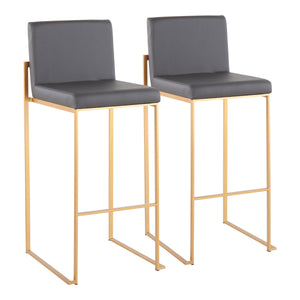 English Elm Fuji High Back Barstool Set Of 2: Chic Gold Steel Frame & Grey Faux Leather For Modern Comfort B202P222177
