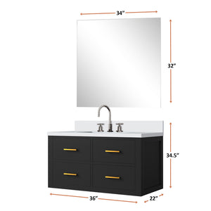 English Elm Black Single Bath Vanity Set With Cultured Marble Top, Chrome Gooseneck Faucet & Frameless Mirror B2731S01989