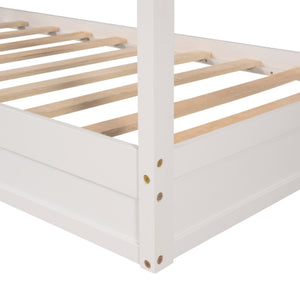 English Elm Wood House Twin L-shaped Kids Bed Solid Pine Playhouse Frame with Slatted Support LP001345AAK