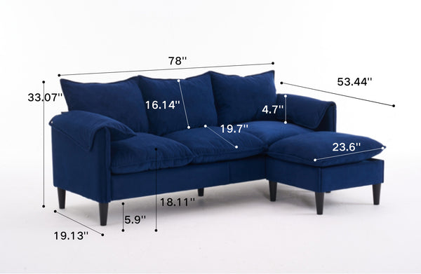 English Elm Convertible Convertible sofa with storage footstools, compact U-shaped 2-seater for small spaces, durable fabric comfort Blue W2012P252427