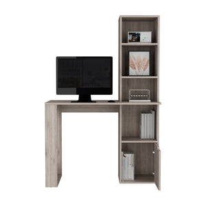 English Elm Oiwa Grey Computer Desk with 4-Tier Bookcase & Cabinet — Compact Engineered Wood Workspace, Storage B200P188857