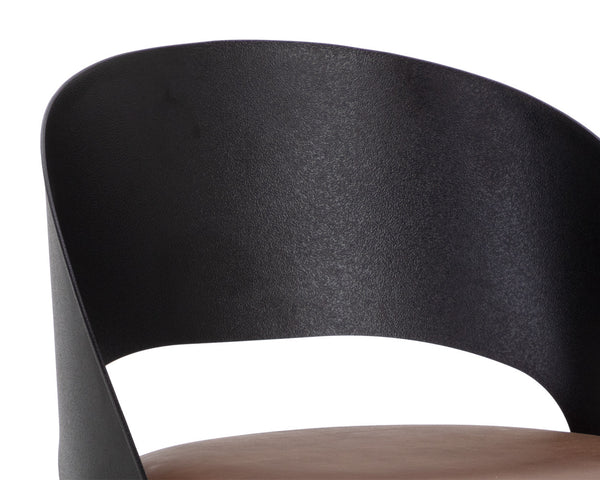 Sunpan Dezirae Barstool - Stylish Curved Back Design with Genuine Leather Seat and Unique Craftsmanship Black / Cognac Leather
