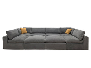 English Elm Coffee Bean Textured Upholstery Modular Sectional Low Profile Sofa with Toss Pillows Light Gray B2748S00071